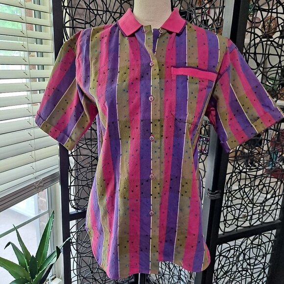 Vintage Izod Club Size 10 Ladies Short Sleeve Button Up EUC - Picture 1 of 10